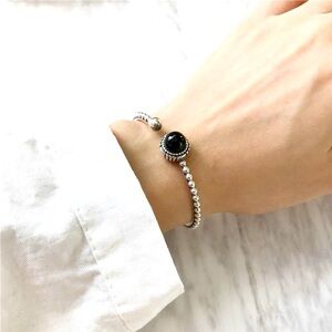 Twist‎ Cuff Bracelet 925 Sterling Silver Black Onyx, Adjustable